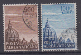 VATICANO 1953 POSTA AEREA BASILICA SAN PIETRO CUPOLONI 2 VALORI USATI - Oblitérés