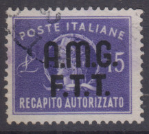 TRIESTE ZONA A 1949 RECAPITO AUTORIZZATO 15 LIRE VIOLETTO N.3 USATO - Oblitérés