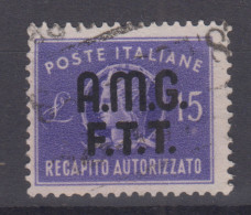 TRIESTE ZONA A 1949 RECAPITO AUTORIZZATO 15 LIRE VIOLETTO N.3 USATO - Gebraucht