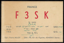 1954 Carte QSL F3SK Pierre Millot (texte Autographe) 92 ASNIERES - Otros & Sin Clasificación