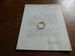 I20-8 Invitation Mariage  Suzanne Van Lidth De Jeude Pierre Wodon 1962 - Boda