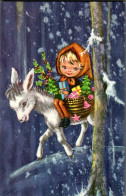 G5184 - Glückwunschkarte Weihnachten - Esel Burro Mädchen - Sonstige & Ohne Zuordnung