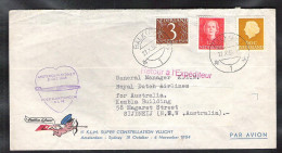 1e KLM Super Constellation Vlucht Amsterdam-Sydney 31-10-1954 Postillon D’Amour - Poste Aérienne