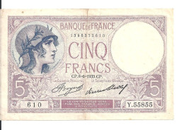 FRANCE 5 FRANCS 1933 VF+ P 72 E - 5 F 1917-1940 ''Violet''