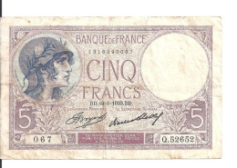 FRANCE 5 FRANCS 1933 VF P 72 E - 5 F 1917-1940 ''Violet''