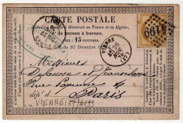 !!! CARTE PRECURSEUR CERES CACHET DE VIENNE (ISERE) 1875 - Cartes Précurseurs