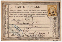 !!! CARTE PRECURSEUR CERES CACHET DE LE GRAND LEMPS (ISERE) 1876 - Cartes Précurseurs