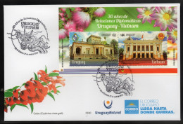 URUGUAY 2023 (Diplomacy, Vietnam, Flowers, Nelumbo Nucifera, Vietnamese Dragon Dance, Museums, Theaters, Flags) - 1 FDC - Danse