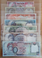 Nepal COMPLETE SET 5 10 20 50 100 500 1000 Rupee UNC Lot 2002 - Nepal