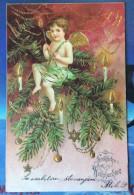OLD POSTCARD Holidays  SRETAN BOZIC Christmas Weihnachten EMBOSSED GEPRÄGT ENGEL ANGEL WITH CHRISTMAS TREE  AMOR AK 1903 - Otros & Sin Clasificación
