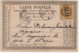 !!! CARTE PRECURSEUR CERES CACHET DE RIVE DE GIERS ( LOIRE ) 1875 - Cartes Précurseurs