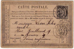 !!! CARTE PRECURSEUR TYPE SAGE CACHET DE FIRMINY ( LOIRE ) 1877 - Cartes Précurseurs