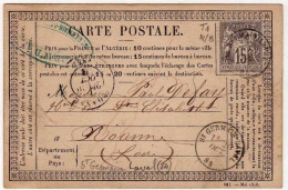 !!! CARTE PRECURSEUR TYPE SAGE T1 CACHET DE ST GERMAIN LAVAL ( LOIRE ) 1876 - Cartes Précurseurs