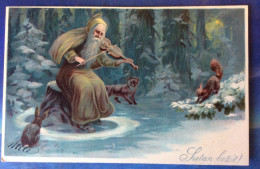OLD POSTCARD  Christmas Santa Claus PLAY VIOLIN GEIGE SPIELEN IM WALD MIT TIEREN  IN FOREST WITH ANIMALS AK VOR 1904 - Santa Claus