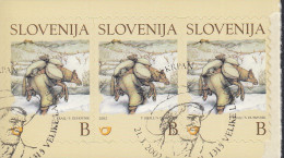 SLOWENIEN  389, Teil-Markenheftchen (3 Marken), Gestempelt, Kinderbuchillustrationen, 2002 - Slovenia