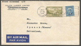 1948 Falcon Lumber Corner Cover Air 15c War/Peace Toronto Ontario To Switzerland - Postgeschiedenis