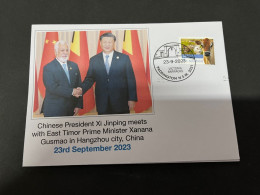 26-9-2023 (2 U 12) China President Xi Jinping Welcome Est Timor PM Gusmao In Hangzhou (OZ Stamp) - East Timor