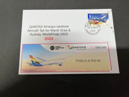 26-9-2023 (2 U 12) Sydney World Pride 2023 - QANTAS Rainbow Aircraft Tail (QANTAS A-380 Stamp) 25-2-2023 - Briefe U. Dokumente