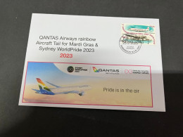 26-9-2023 (2 U 12) Sydney World Pride 2023 - QANTAS Rainbow Aircraft Tail (QANTAS To Norfolk) 25-2-2023 - Lettres & Documents