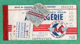 Aviation Billet De Passager Air Algerie Paris Alger Du 19 Mars 1962 / Jour Du Cessez Le Feu  Fin De La Guerre D' Algerie - Altri & Non Classificati