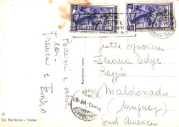 1953 AMG - FTT Trieste To Uruguay A Very Nice Destination Postcard With Fishing Stamps - Luftpost