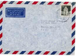 70187 - Bund - 1969 - 70Pfg Gr.Bauten EF A LpBf FRANKFURT -> Peoria, IL (USA) - Storia Postale