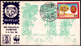 BIOPEX-89-JAGUAR-GANGETIC DOLPHINS-KHEJRI TREE-WWF-SOUVENIR COVER-INDIA-1989- SCARCE-BX3-46 - Protection De L'environnement & Climat