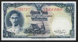 1 Baht Serie 9 Sign. 34 P-69a(6) Young Face Red Serial R103 Thailand 1949 UNC - Thailand
