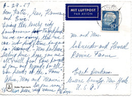 70213 - Bund - 1957 - 40Pfg Heuss II EF A LpAnsKte STUTTGART -> East Durham, NY (USA) - Storia Postale
