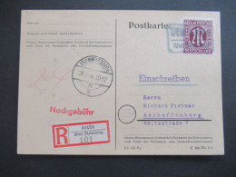 Am Post 28.7.1946 Nr.33 EF PK Einschreiben Ascha über Straubing Mit Landpoststempel Und Roter L1 Nachgebühr - Brieven En Documenten