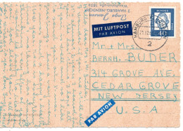 70221 - Bund - 1963 - 40Pfg Lessing EF A LpAnsKte HAMBURG -> Cedar Grove, NJ (USA) - Brieven En Documenten