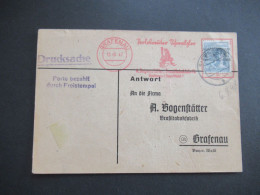 Bizone 1948 Nr.40 I EF Drucksache Antwortkarte Freistempel Grafenau Mit Marke überklebt! Porto Bezahlt Durch Freistempel - Cartas & Documentos