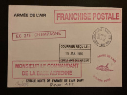 LETTRE OBL.25-4 2000 BASE 126 SOL AIR 20223 VENTISERI + ARMEE DE L'AIR + EC 2/3 CHAMPAGNE - Militärische Luftpost