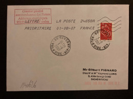 LETTRE TP M DE LAMOUCHE TVP ROUGE OBL.1-8 2007 95 TAVERNY AIR VAL D'OISE + OBL.MEC. + COURRIER GENERAL COMMANDEMENT DES - Posta Aerea Militare