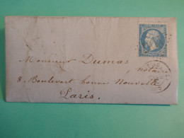 DB21 FRANCE  BELLE LETTRE 1865  CHAMP A PARIS DUMAS +NAPOLEON N°22   + AFFRANCH PLAISANT - 1862 Napoleone III