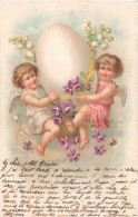 ANGES - Deux Petits Anges Tenant Un œuf Orné De Fleur - Colorisé - Carte Postale Ancienne - Engelen