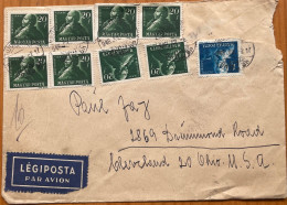 HUNGARY 1948,  TORNED COVER, USED TO USA, 9 MULTI STAMP, WRITER MARTINOVICS. S. PETOFI PORTRAIT, POET, BUDAPEST CITY CAN - Briefe U. Dokumente