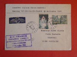 DB21 FRANCE  BELLE LETTRE RARE   1966  1ER VOL PARIS SHANGAI  CHINA + AFFRANCH PLAISANT - 1927-1959 Storia Postale