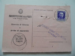 Cartolina Postale Viaggiata "AVVISO RICEVIMENTO RACCOMANDATA  - OSPEDALE GRANDE DEGLI INFERMI VITERBO" 1934 - Marcophilia