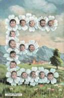 FANTAISIE - Bébés - E - Fleurs Et Têtes De Bébés - Colorisé - Carte Postale Ancienne - Babies