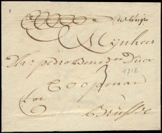 1712, Voorloper Met Inhoud Uit Brugge, Naar Bruxelles, Portmerk '3' (stuivers) (in Inkt), Handgeschreven 'de Bruges', Zm - 1621-1713 (Spanische Niederlande)