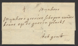 1740, Mooie Voorloper (met Inhoud) Uit Ypres 24/5/1740, Naar Gand, Port 4 (in Zwart), Zm. - 1714-1794 (Paises Bajos Austriacos)