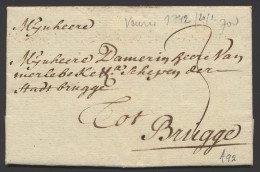 1742, Mooie Voorloper (met Inhoud) Uit Veurne 20/1/1742, Naar Brugge, Port 3 (in Het Zwart), Zm. - 1714-1794 (Austrian Netherlands)