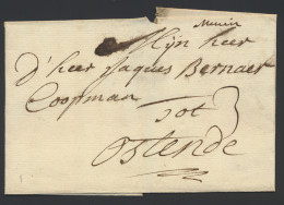 1745, Gedateerde Voorloper (zonder Inhoud), Naar Oostende, Handgeschreven 'de Menin', Port '3' (stuivers, In Inkt), Zm/m - 1714-1794 (Paises Bajos Austriacos)