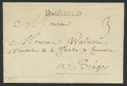 1762, Voorloper Met Inhoud Uit Brussel (zwarte Lijnstempel), Naar Bruges, Portcijfer '3' (in Inkt), Zm. - 1714-1794 (Austrian Netherlands)