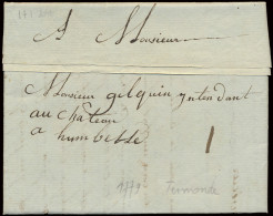 1779, Voorloper Met Inhoud Uit Termonde, Naar Humbeke, Portcijfer 1 (in Zwarte Inkt), Zm. - 1714-1794 (Austrian Netherlands)