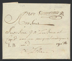 1781 Voorloper Met Inhoud, Geschreven In Courtrai Op 16.10.1781, Bodeteken In Inkt L.B., Handgeschreven De Menin Naar Li - 1714-1794 (Austrian Netherlands)