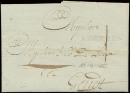 1785, Voorloper Met Inhoud Uit Lokeren (niet Geinkte Lijnstempel) Naar Gent, Portcijfer '1' (in Zwarte Inkt), Zm. - 1714-1794 (Oesterreichische Niederlande)