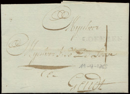 1785, Voorloper Met Inhoud Uit Lokeren (niet Geinkte Lijnstempel) Naar Gent, Portcijfer '1' (in Zwarte Inkt), Zm. - 1714-1794 (Paises Bajos Austriacos)