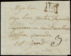 1794 Voorloper Met Inhoud Op 17.04.1794 Uit Menin Naar Brugge (port 3 Sols) Met De Letter M In Kader. (Herlant N° 21), Z - 1714-1794 (Paises Bajos Austriacos)